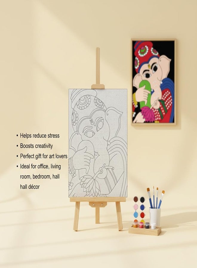 HOBBY INDIA مجموعة لوحة الرسم على القماش من هوبي إنديا للأطفال والكبار | هدية فنية وحرفية للأولاد والبنات | تصميمات فنية هندية يدوية الصنع جاهزة | ديكور للمنزل، غرفة النوم، غرفة المعيشة والمكتب (12 × 9 بوصة) (غانيشا) - Image 3